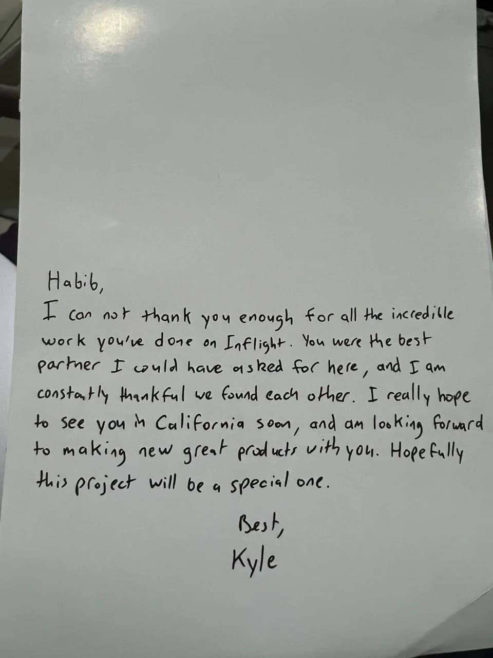 A personal note after delivery